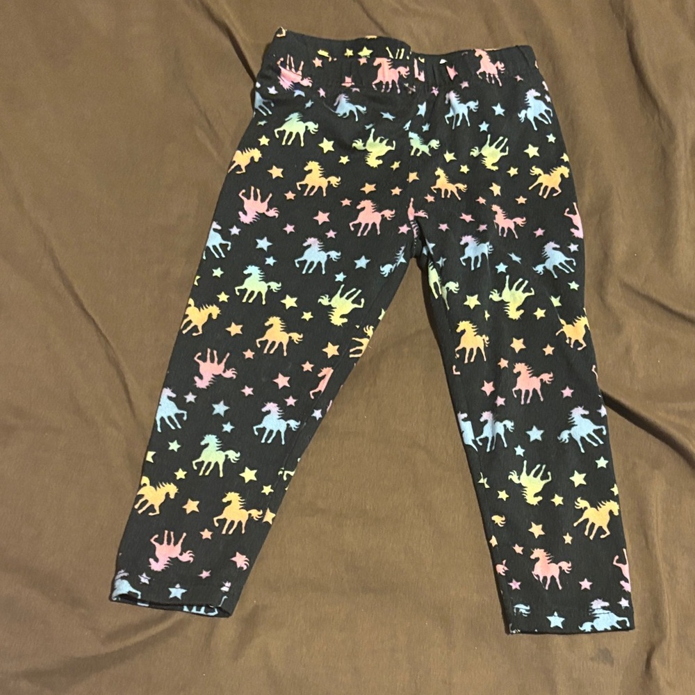 Kids Unicorn Print Leggings - Black Multicolor